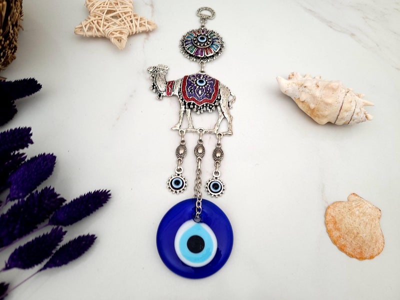 Erbulus Glass Blue Evil Eye Colourful Camel Protection Charm - Turkish Nazar Bead - Evil Eye Camel Wall Hanging Ornament Decor and Home Protection in a Box - Image 4